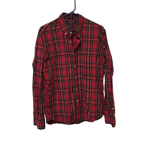 J. Crew Slim Flex Washed Size Large (L) Red Plaid - Picture 1 of 3